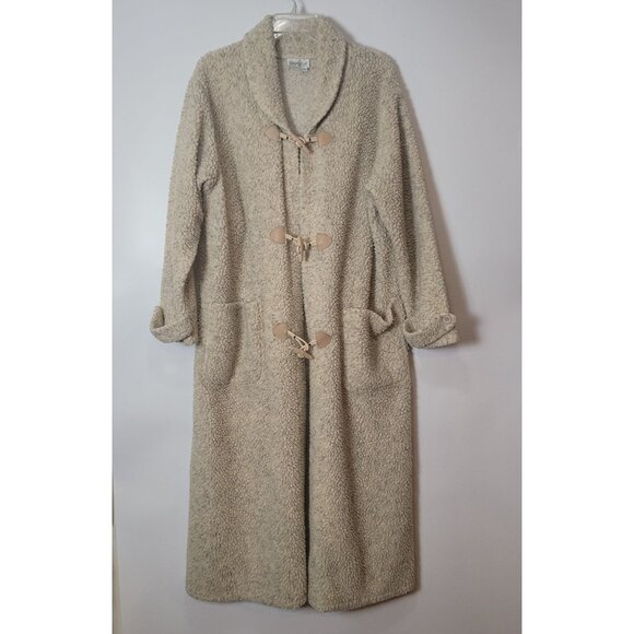 Coldwater Creek Oatmeal Fuzzy Long Teddy Jacket Coat Duster Cardigan w/Toggles - Picture 1 of 10